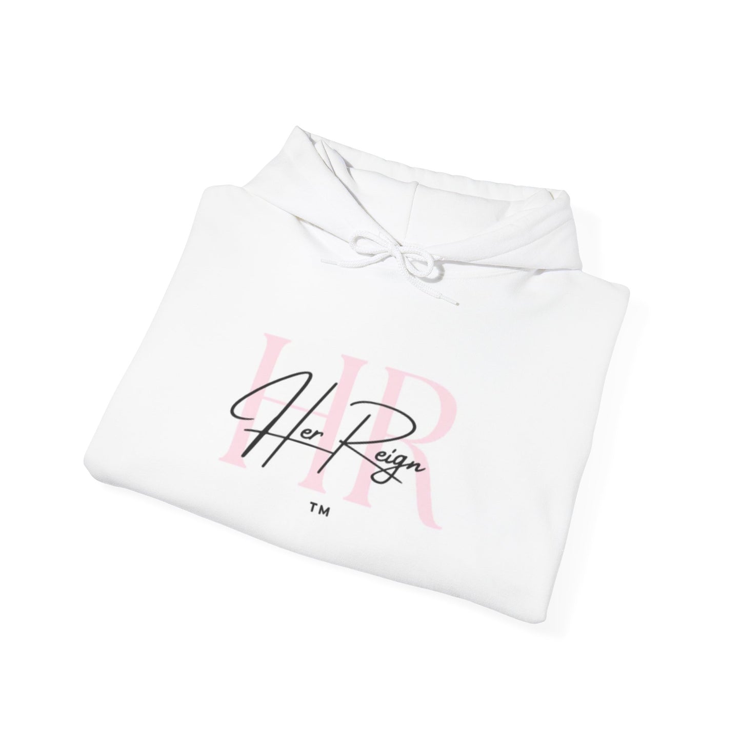 Her Reign Hoodie — Feminine Script Logo Pullover (Pink Accent)